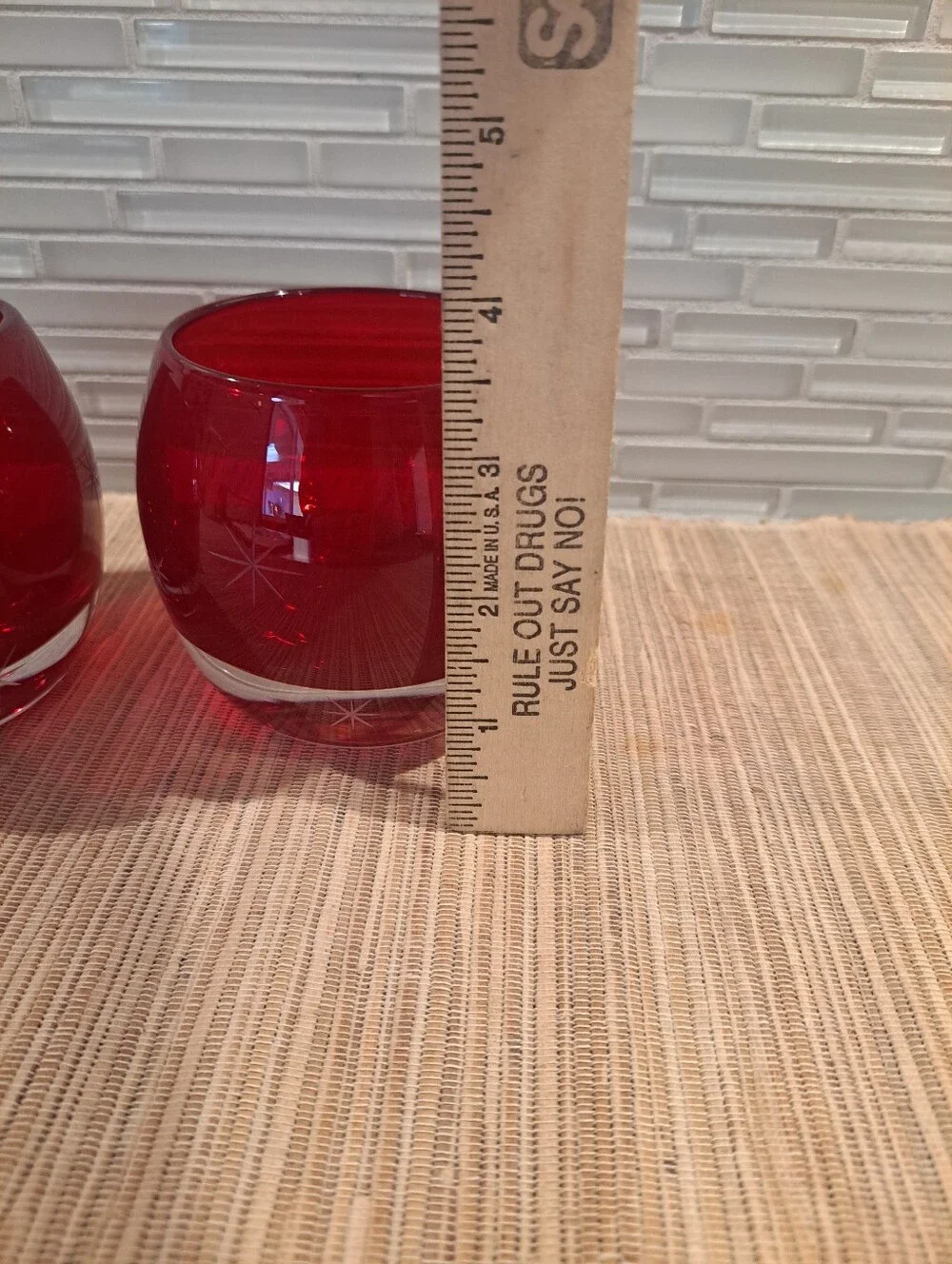 Crate & Barrel Diva Ruby Red Glass Votive Candle Holders Pair Made In Poland